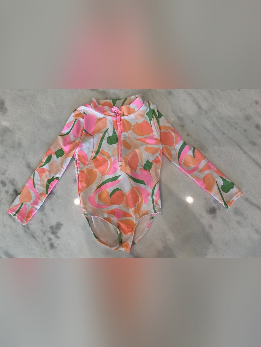 Carter's Long-Sleeve Floral Rashguard Swim One-Piece - Pink, Orange & Green